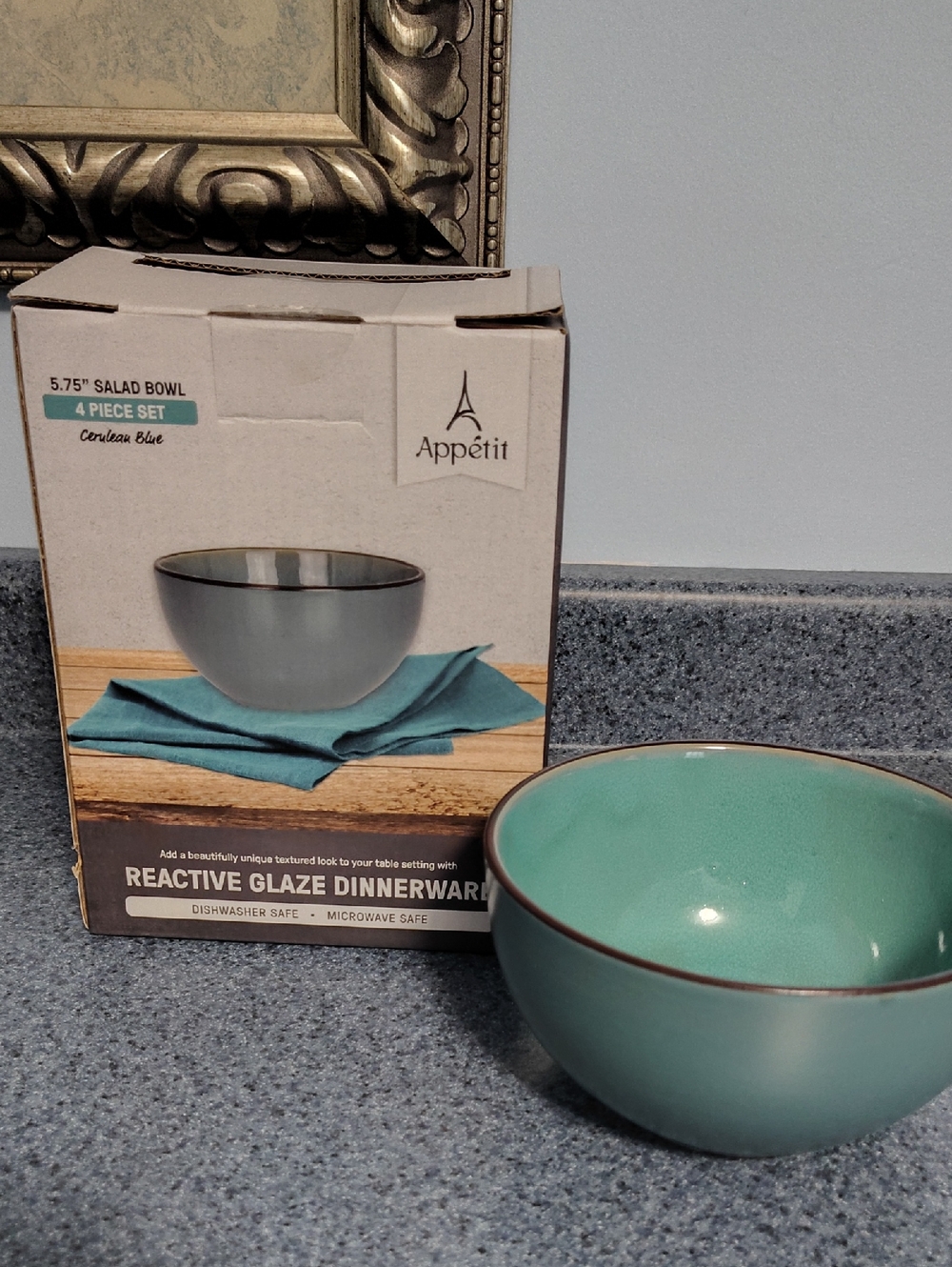 Reactive Glaze Salad Bowl Set In Cerulean Blue NWT